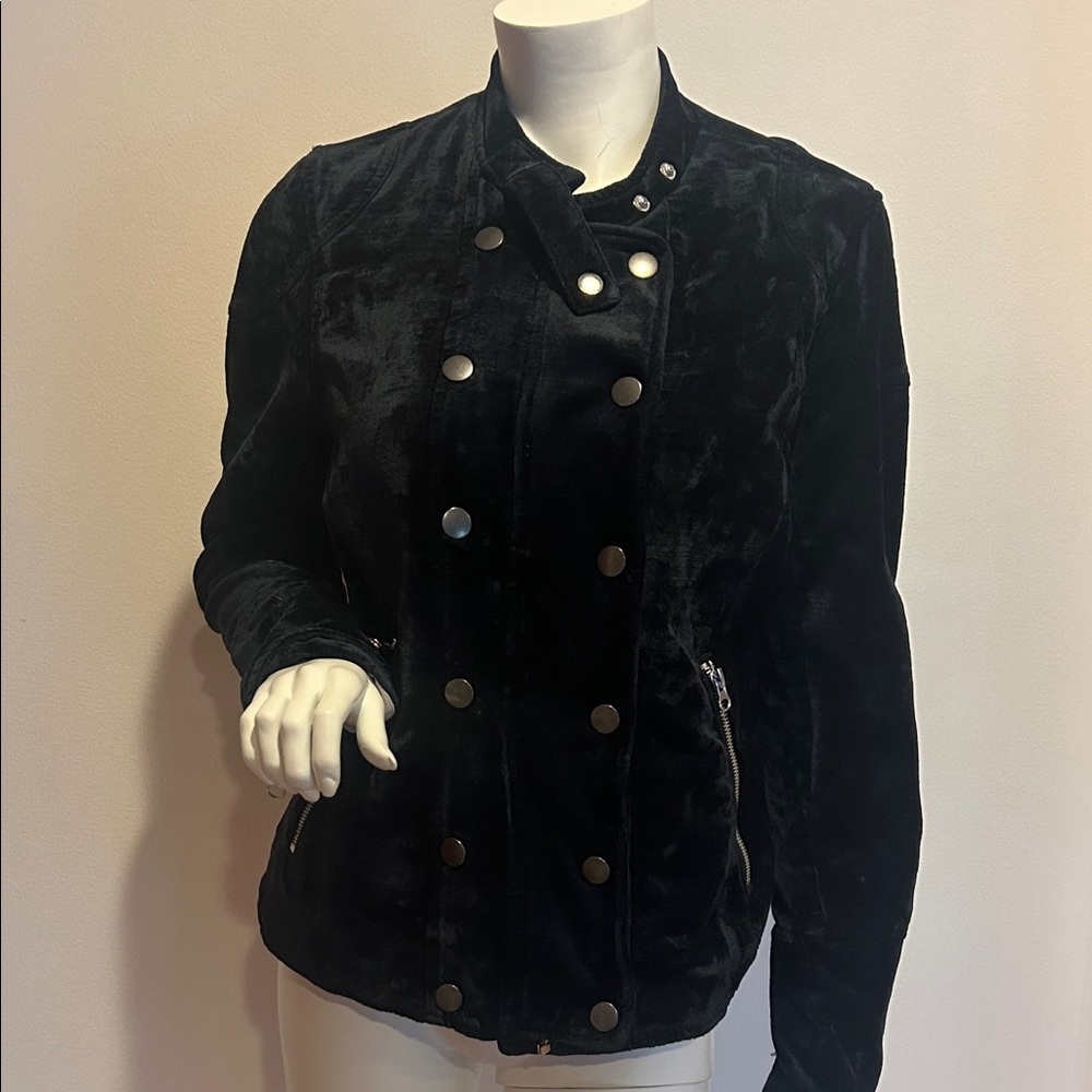 Women's navy blue Velvet Moto Double-Breasted Jacket by Free People